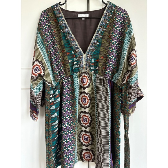 Mamas & Papas Maternity Boho Beaded V Neck Print Dress Size 16 - Picture 2 of 8